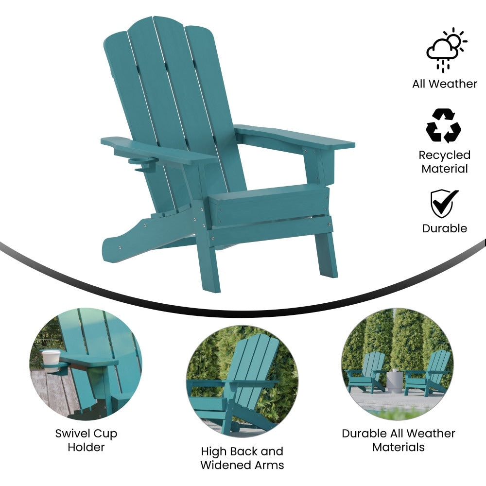 Set of 2 Commercial All-Weather Adirondack Chairs with Cupholders