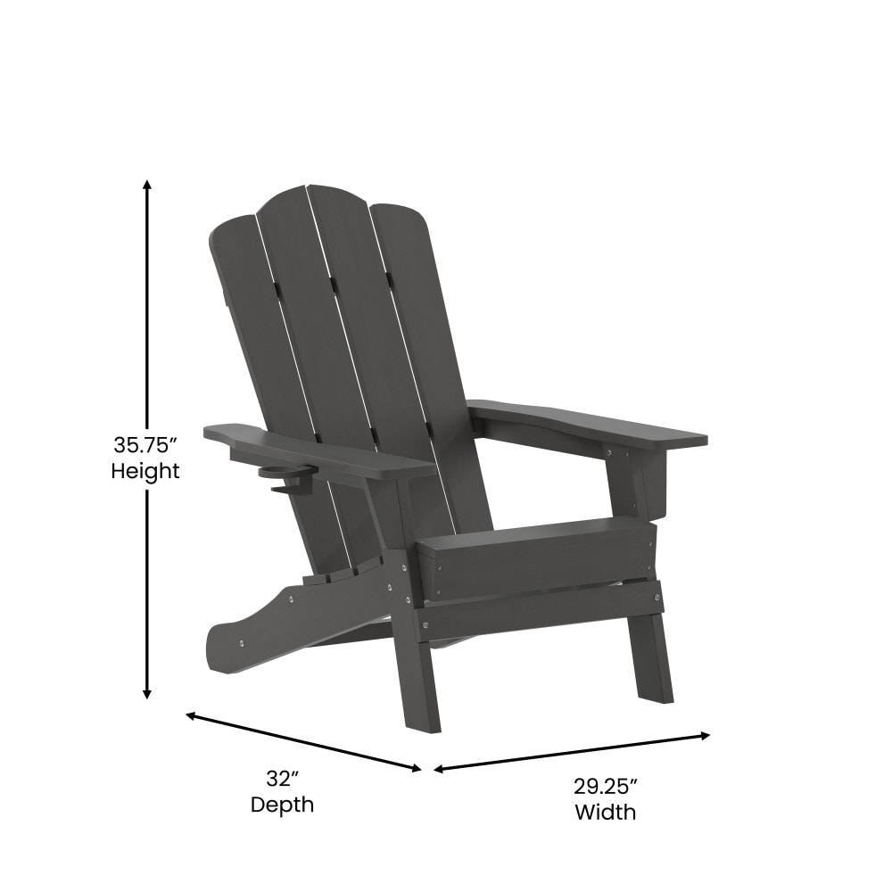 Set of 2 Commercial All-Weather Adirondack Chairs with Cupholders