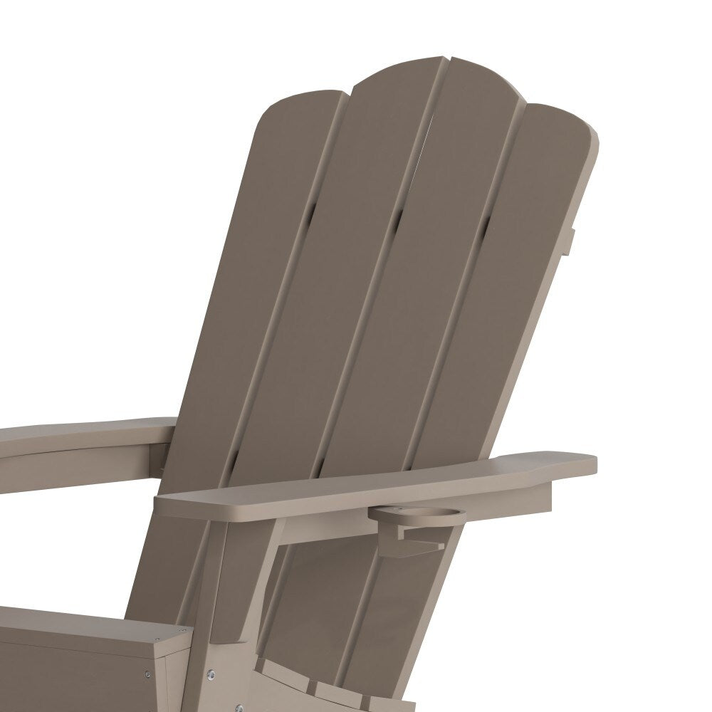 Set of 2 Commercial All-Weather Adirondack Chairs with Cupholders