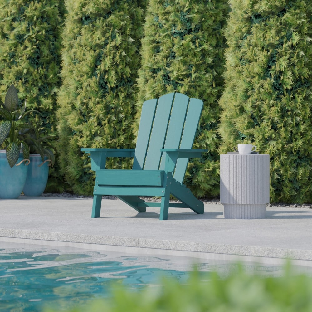 Set of 2 Commercial All-Weather Adirondack Chairs with Cupholders