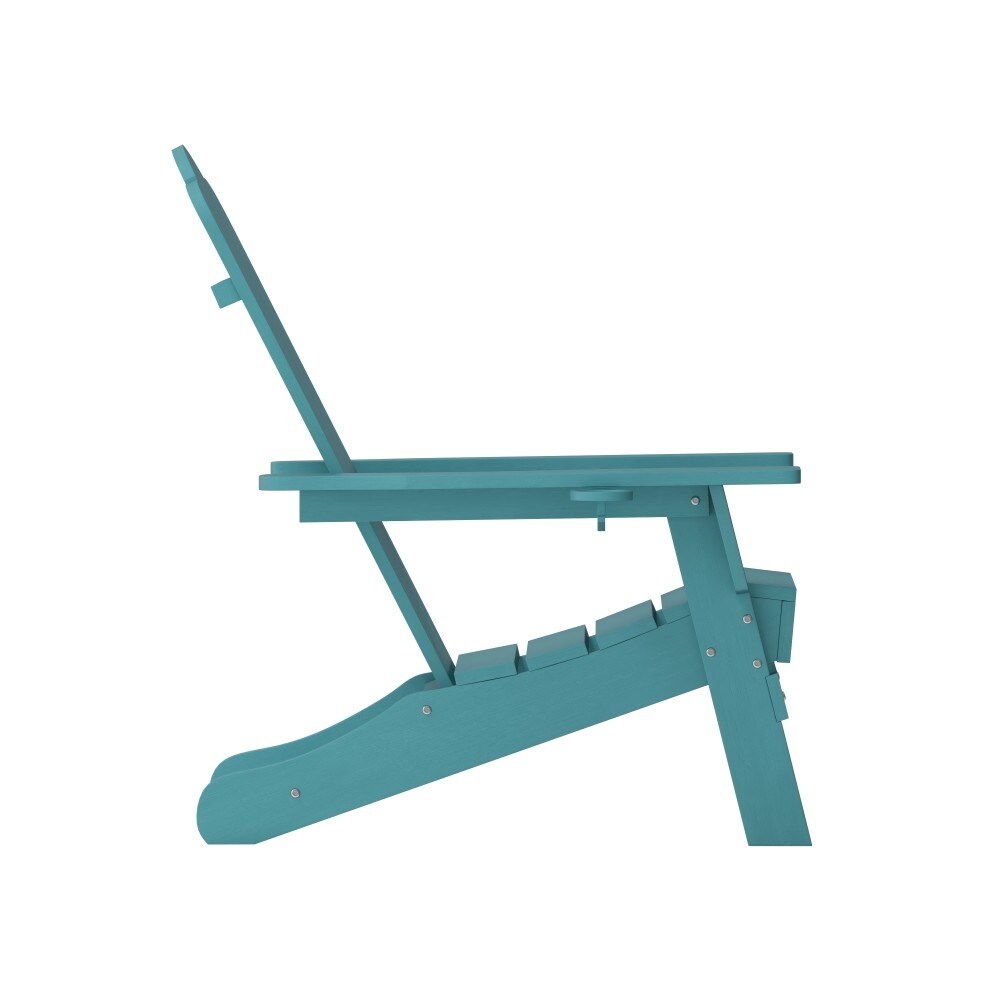 Set of 2 Commercial All-Weather Adirondack Chairs with Cupholders