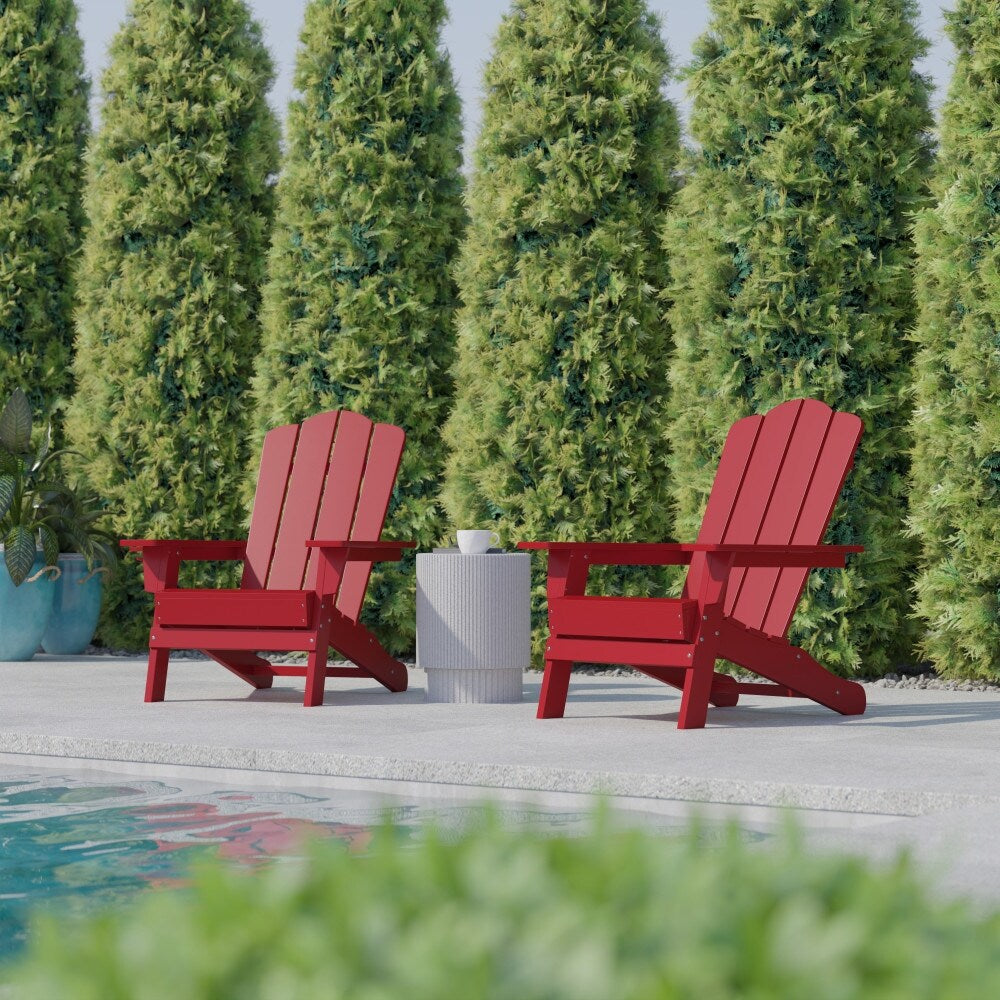 Set of 2 Commercial All-Weather Adirondack Chairs with Cupholders