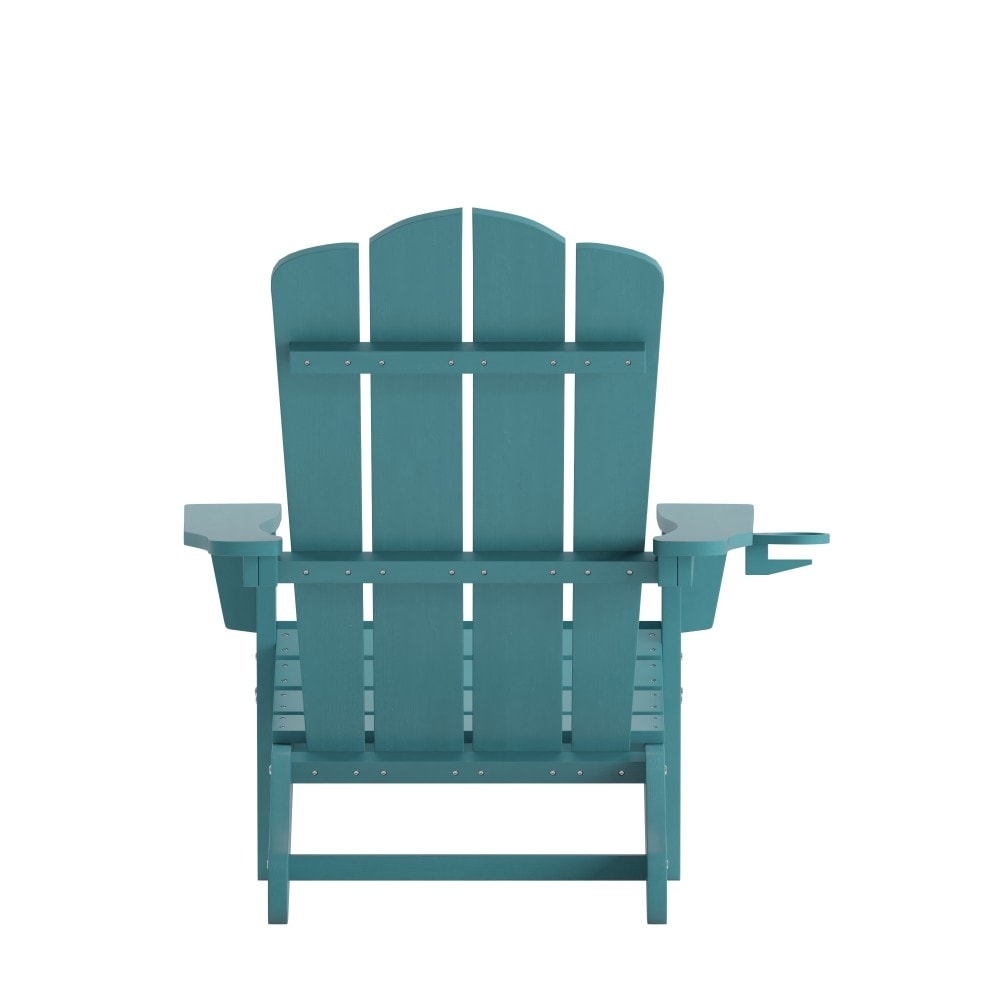 Set of 2 Commercial All-Weather Adirondack Chairs with Cupholders