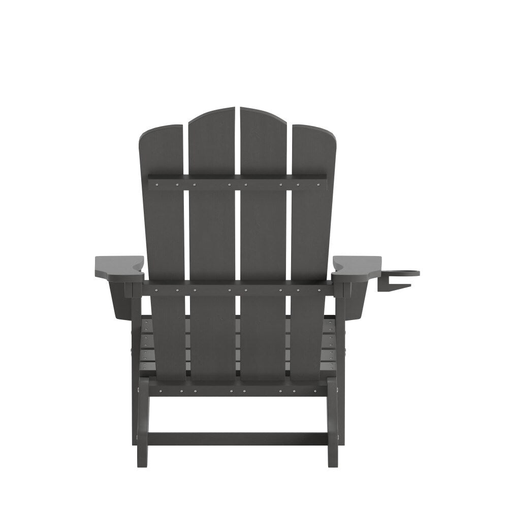 Set of 2 Commercial All-Weather Adirondack Chairs with Cupholders