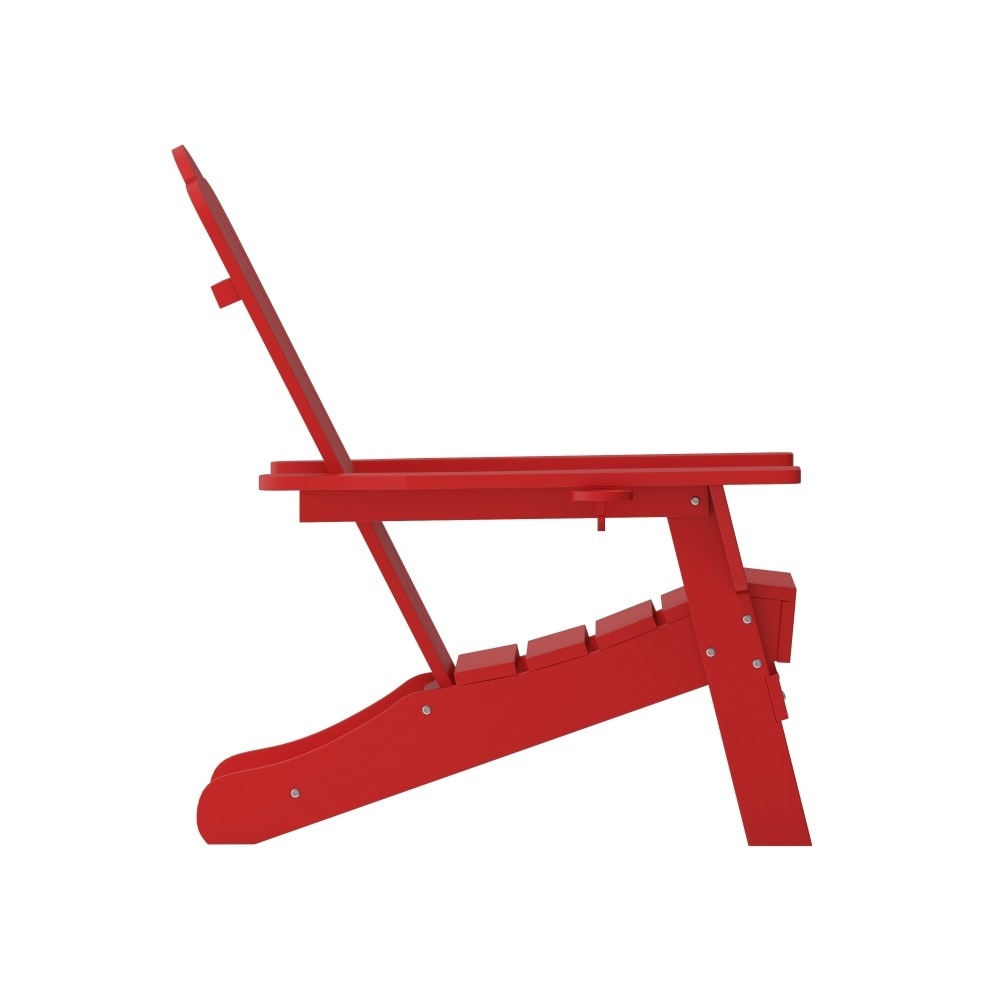 Set of 2 Commercial All-Weather Adirondack Chairs with Cupholders