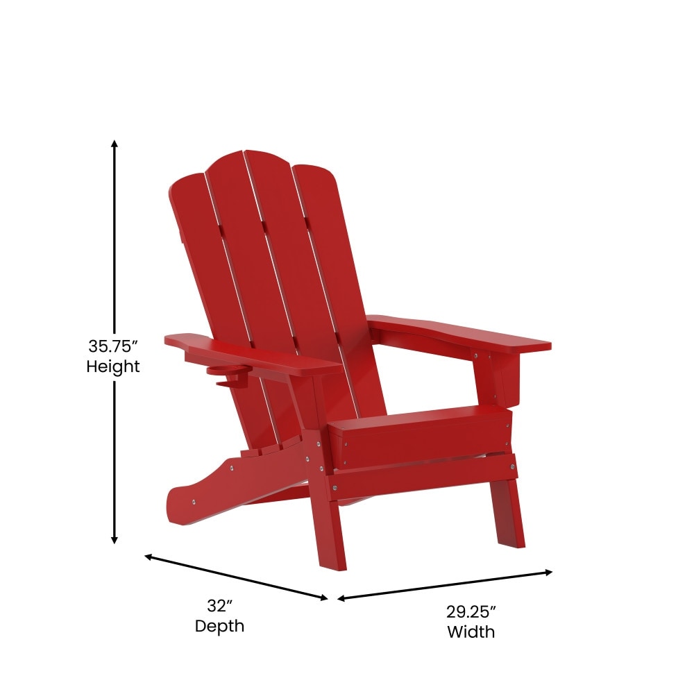 Set of 2 Commercial All-Weather Adirondack Chairs with Cupholders