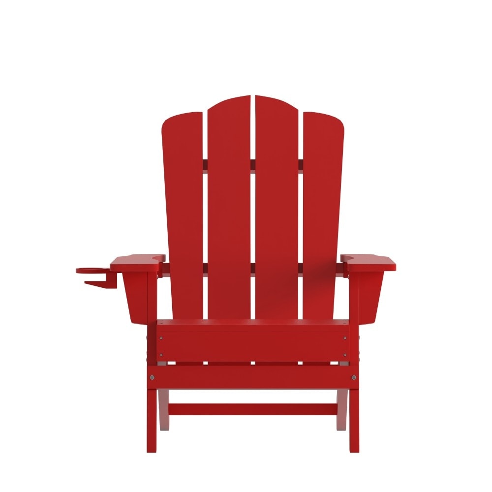 Set of 2 Commercial All-Weather Adirondack Chairs with Cupholders