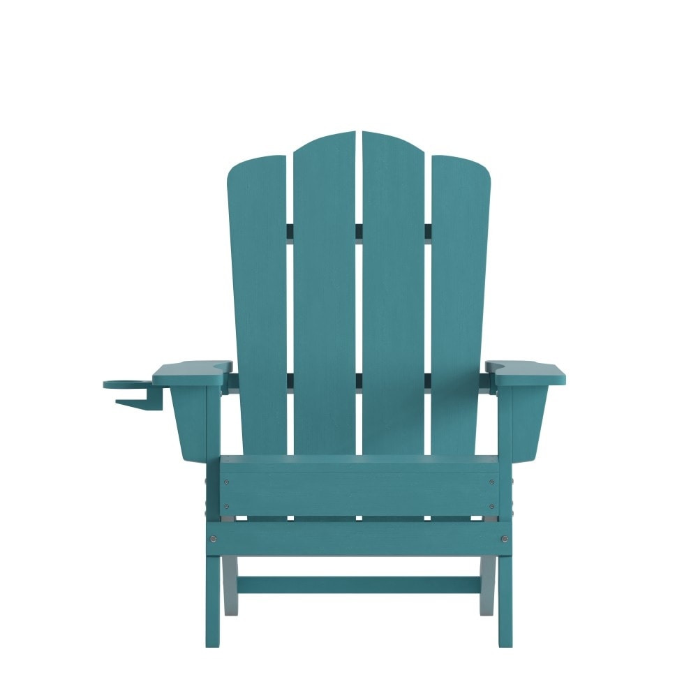 Set of 2 Commercial All-Weather Adirondack Chairs with Cupholders