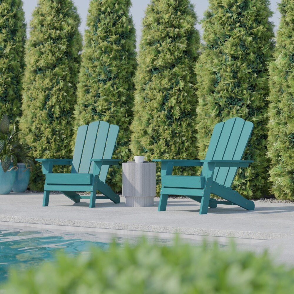 Set of 2 Commercial All-Weather Adirondack Chairs with Cupholders
