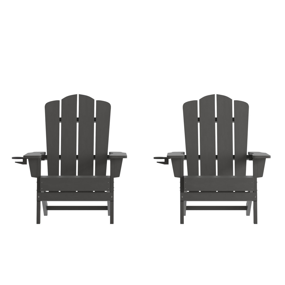 Set of 2 Commercial All-Weather Adirondack Chairs with Cupholders