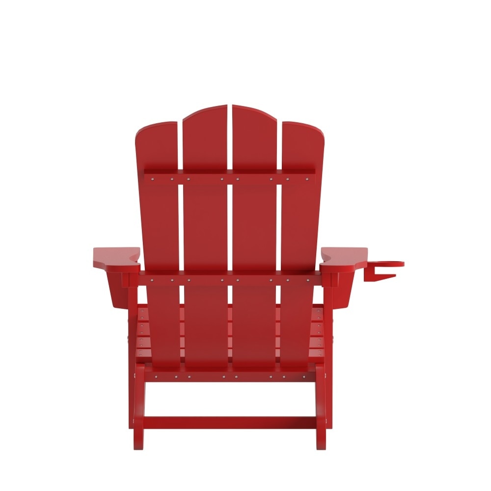 Set of 2 Commercial All-Weather Adirondack Chairs with Cupholders