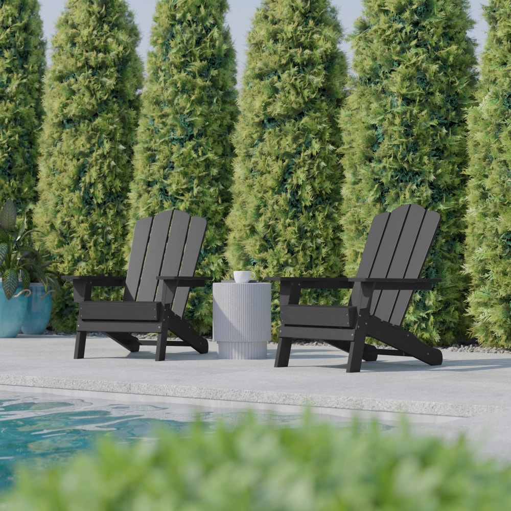 Set of 2 Commercial All-Weather Adirondack Chairs with Cupholders