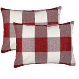 Set of 2 Farmhouse Buffalo Check Plaid Throw Pillow Case Red & White 12" x 20"