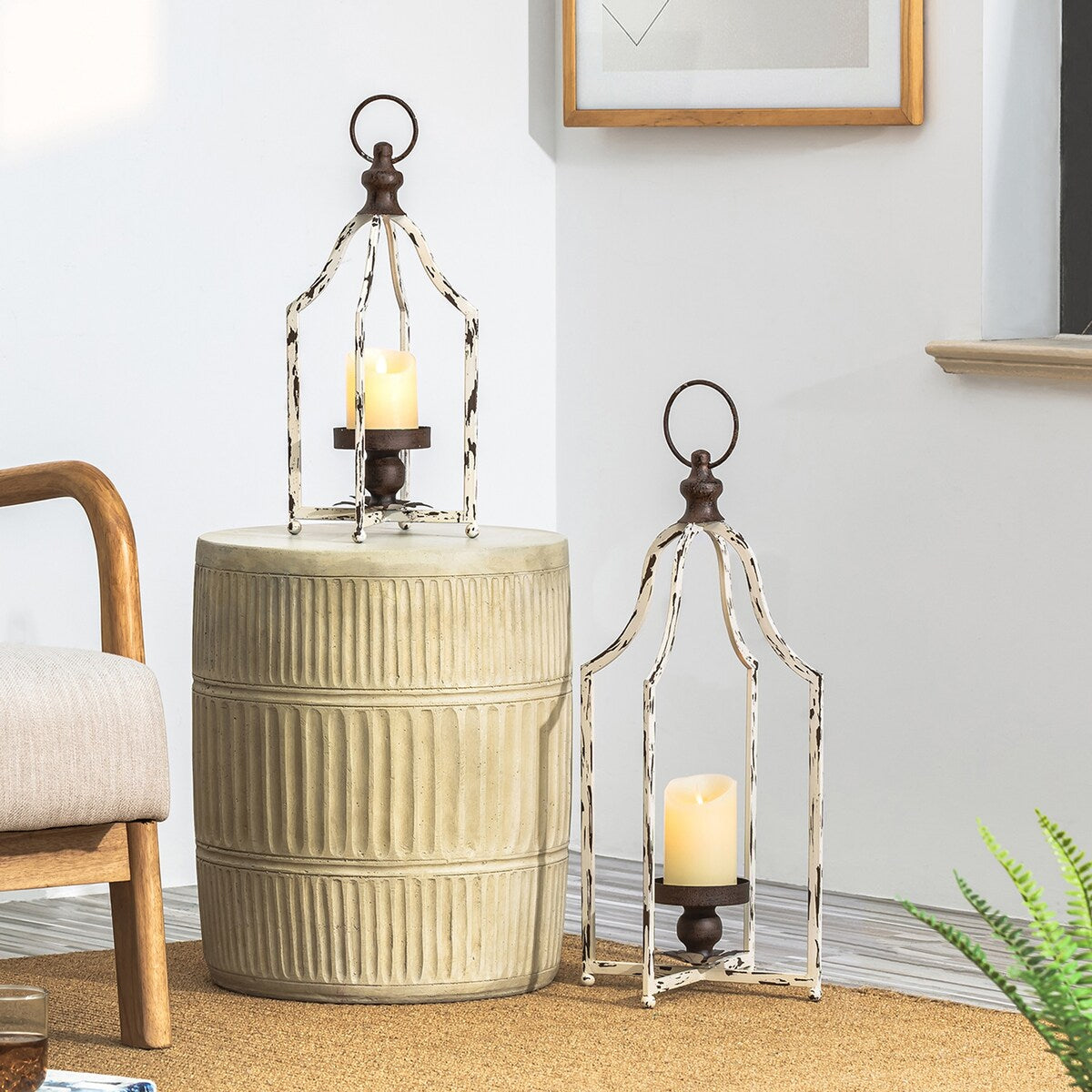 Set of 2 Farmhouse Metal Decorative Lanterns Hanging Candle Holders Wedding Decor by Glitzhome