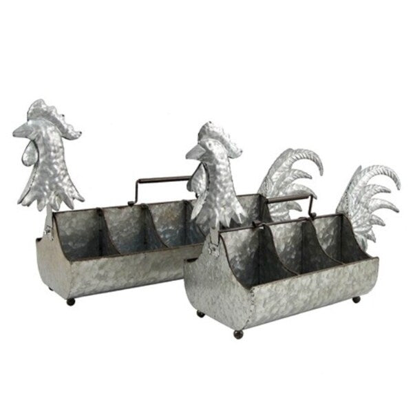 Set of 2 Galvanized Rooster Planters