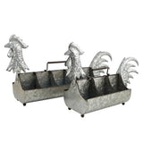 Set of 2 Galvanized Rooster Planters
