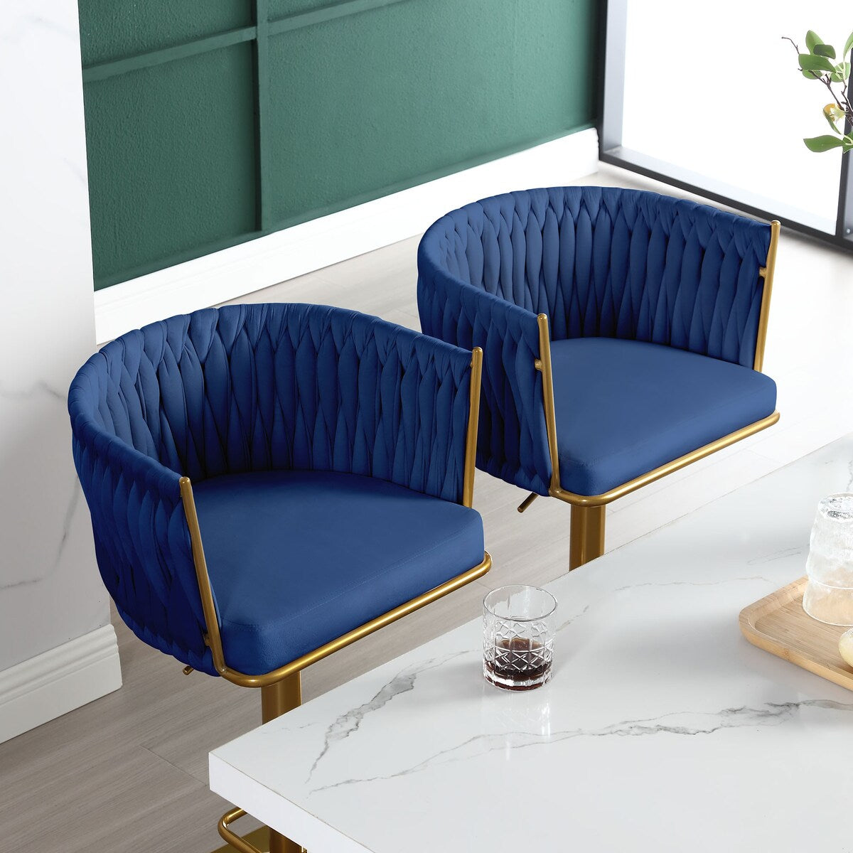 Set of 2 Gold Velvet Bar Stools