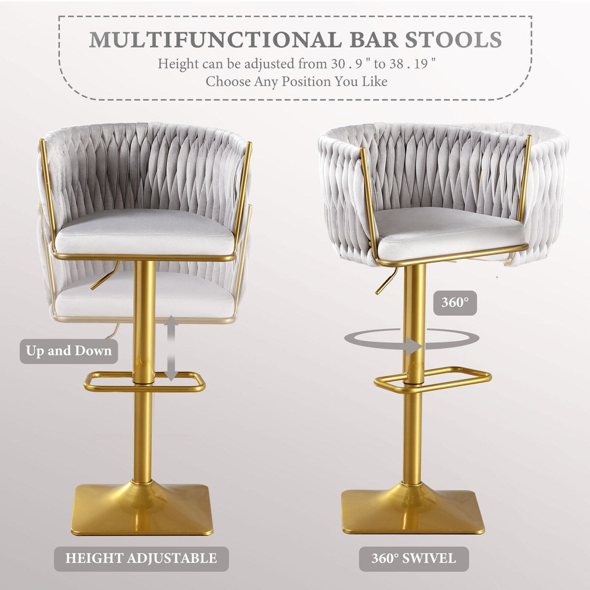 Set of 2 Gold Velvet Bar Stools