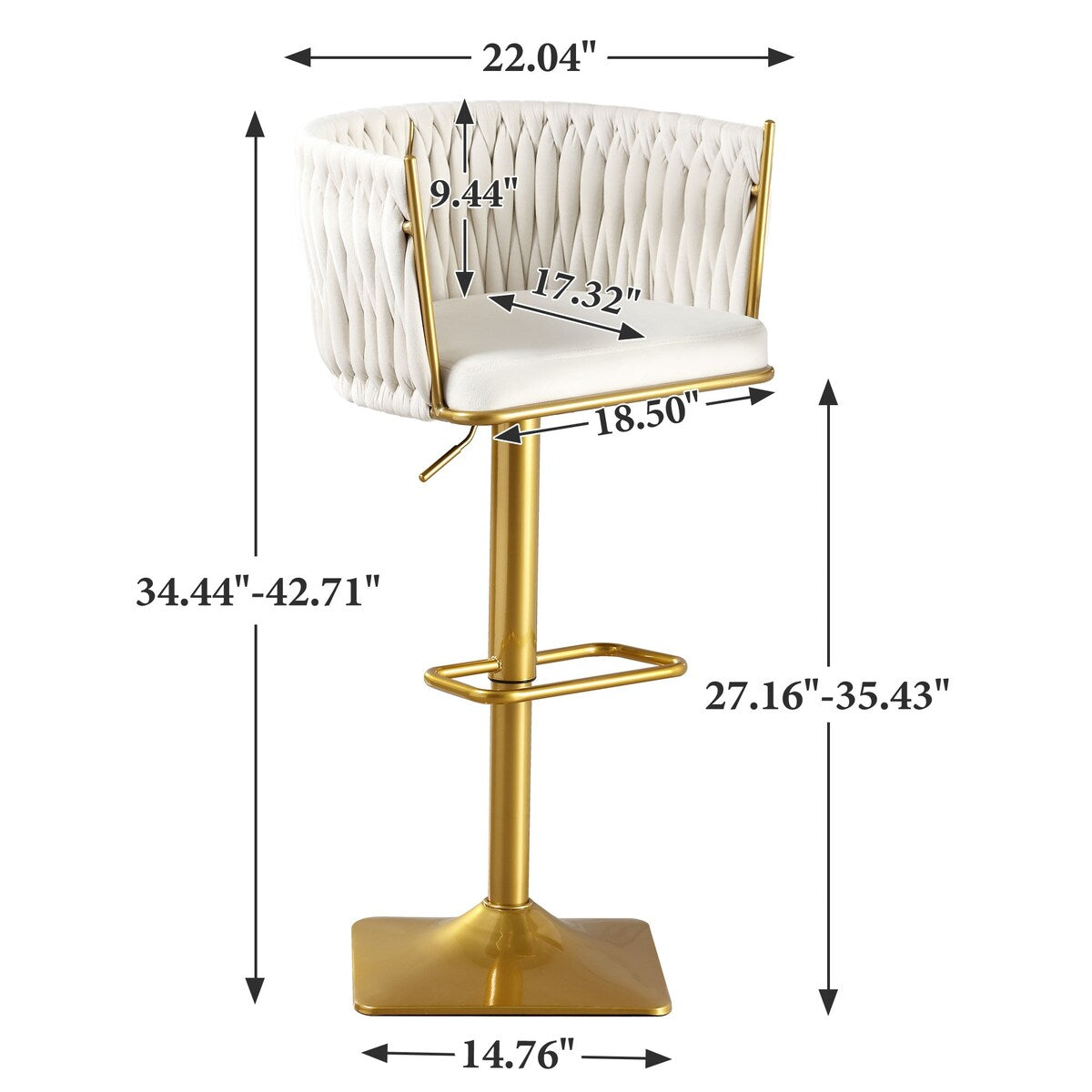 Set of 2 Gold Velvet Bar Stools