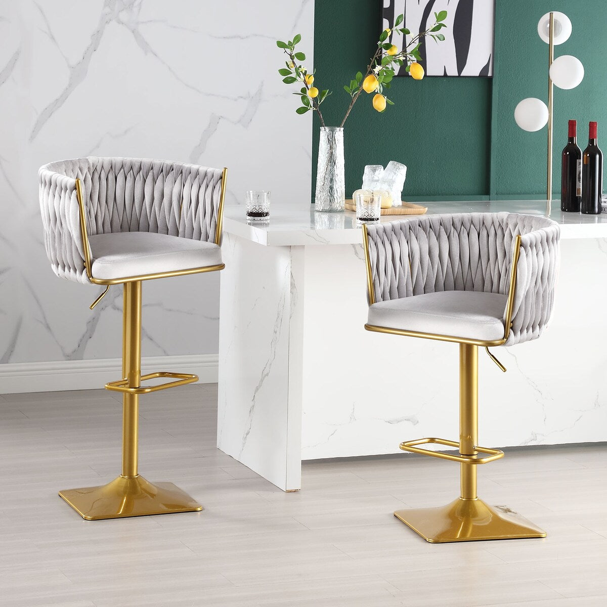 Set of 2 Gold Velvet Bar Stools