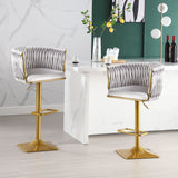 Set of 2 Gold Velvet Bar Stools