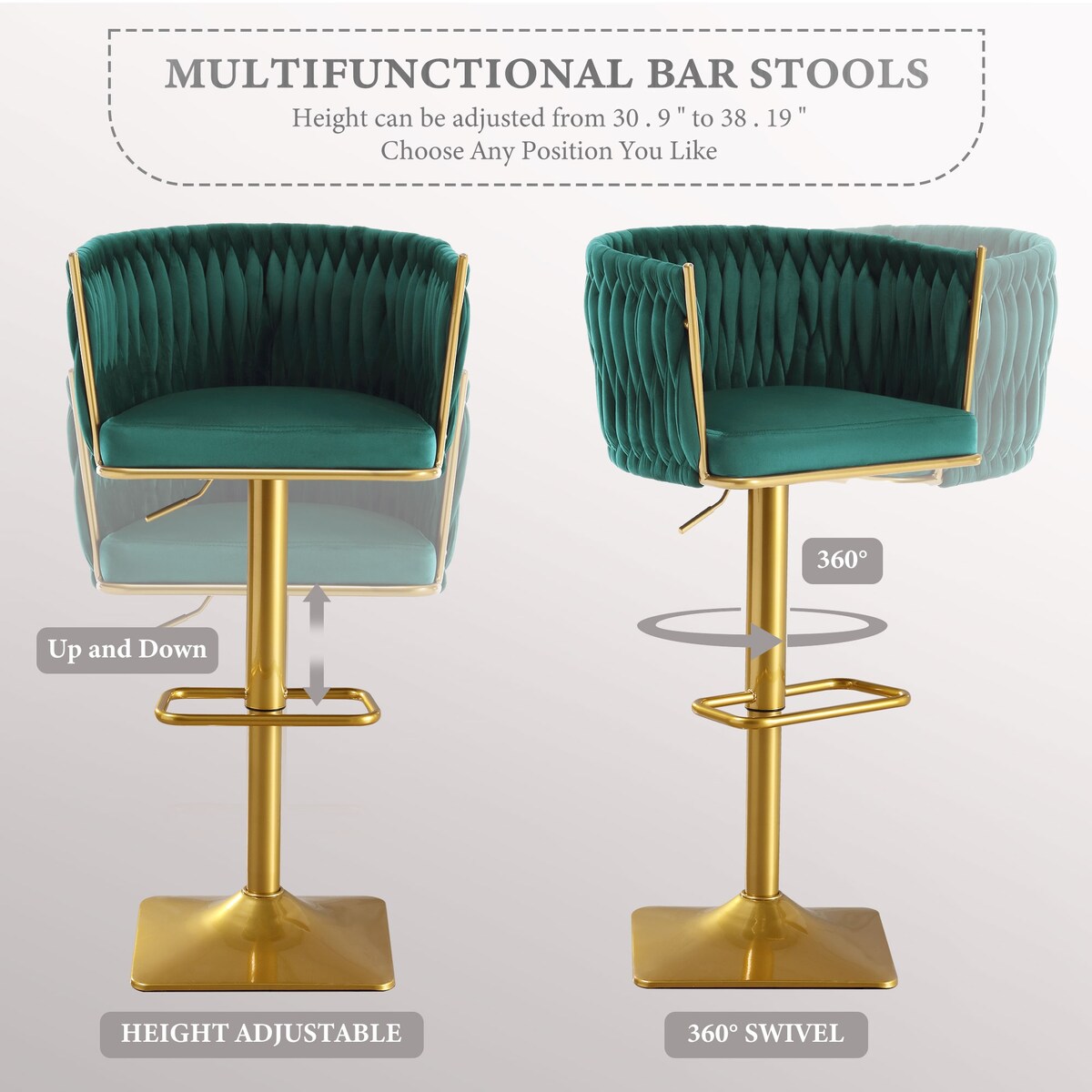 Set of 2 Gold Velvet Bar Stools