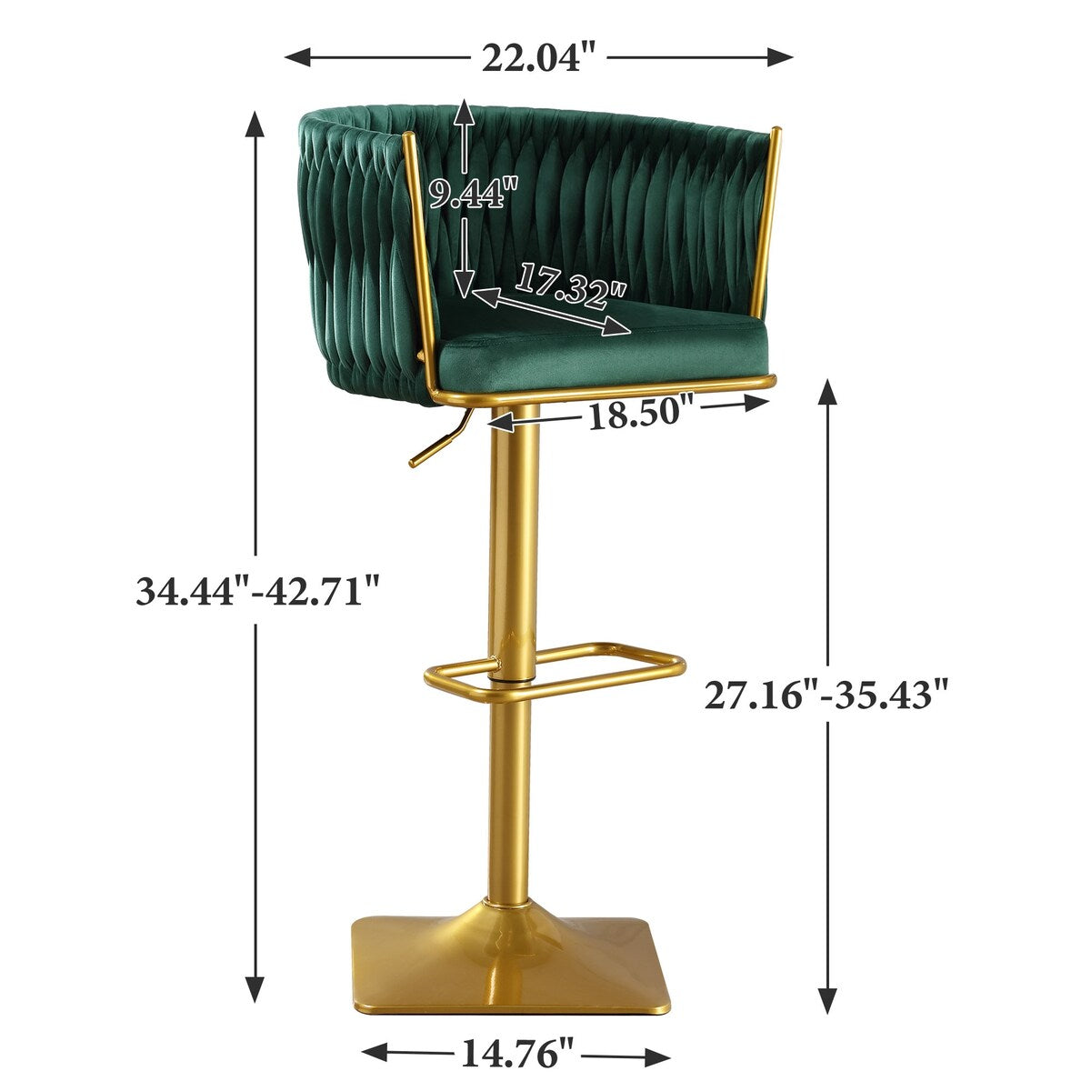 Set of 2 Gold Velvet Bar Stools