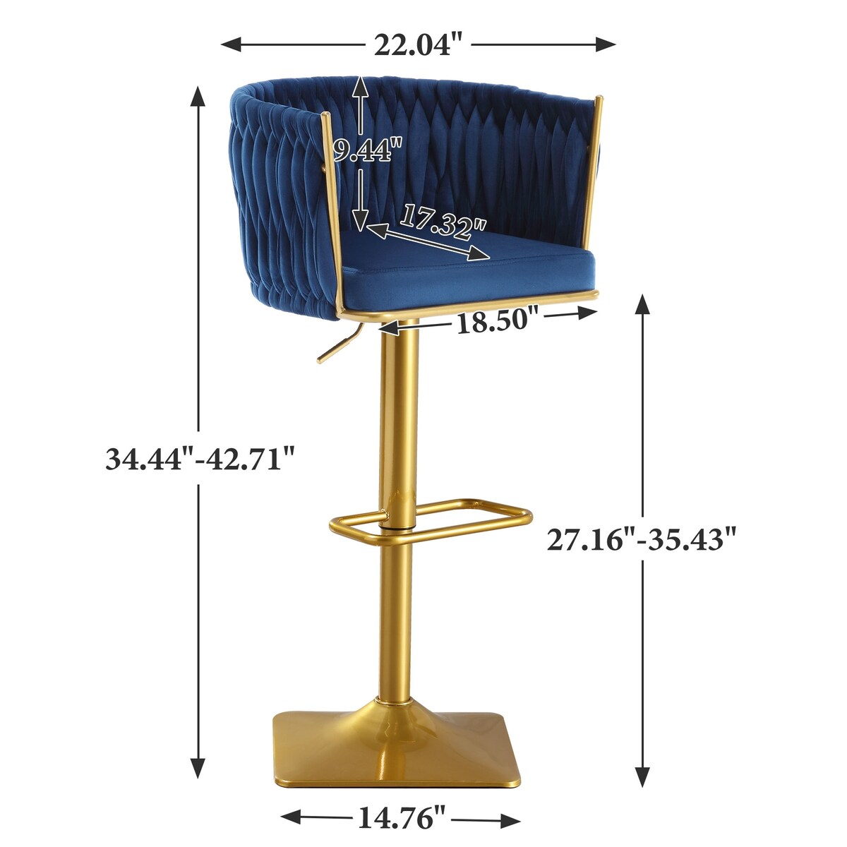 Set of 2 Gold Velvet Bar Stools