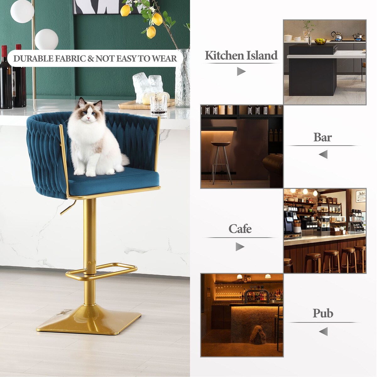 Set of 2 Gold Velvet Bar Stools