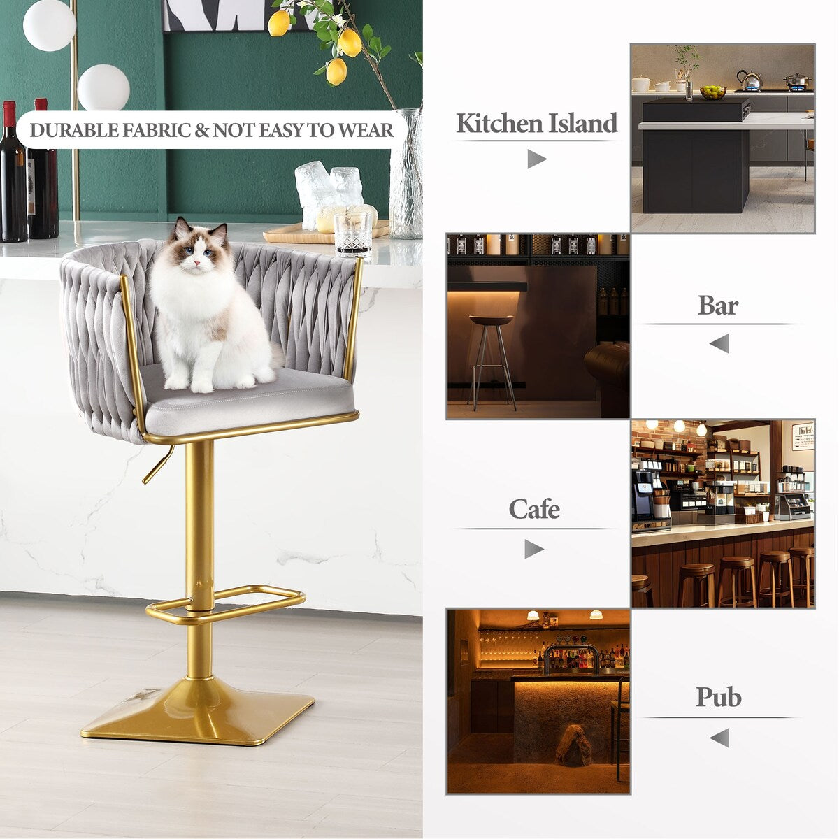 Set of 2 Gold Velvet Bar Stools