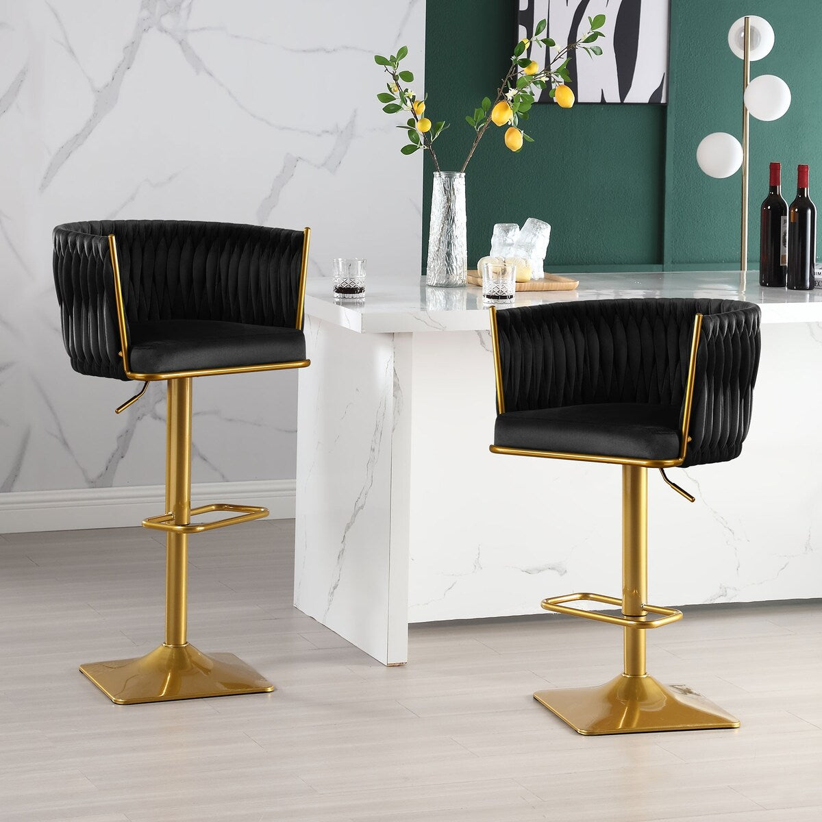 Set of 2 Gold Velvet Bar Stools