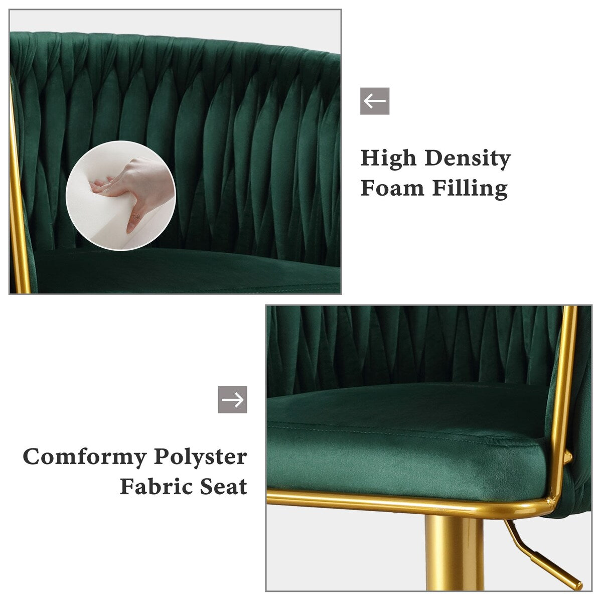Set of 2 Gold Velvet Bar Stools