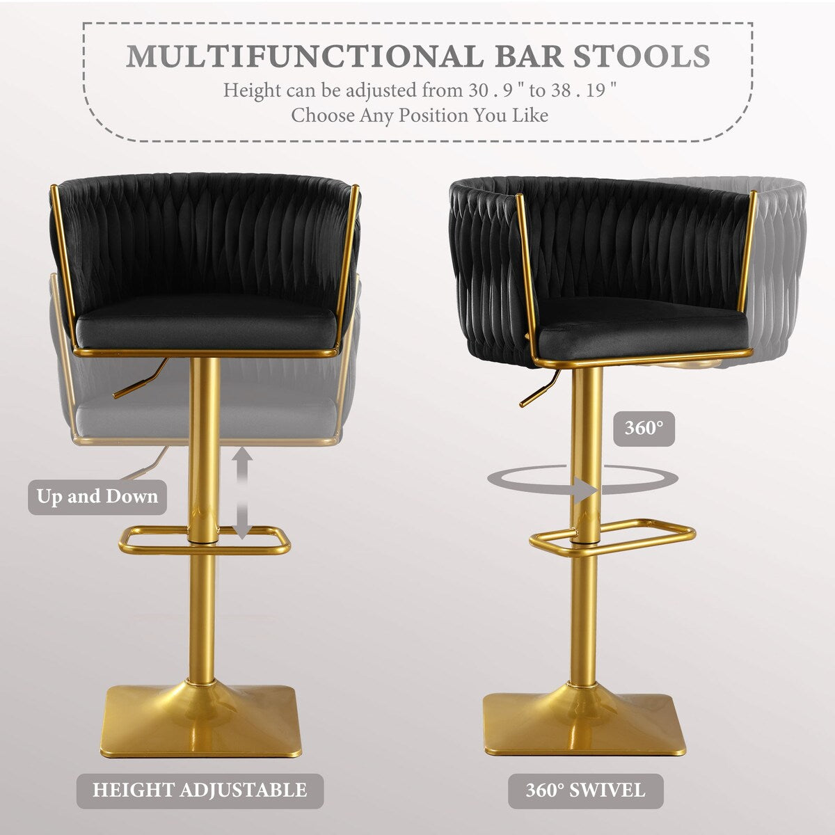 Set of 2 Gold Velvet Bar Stools