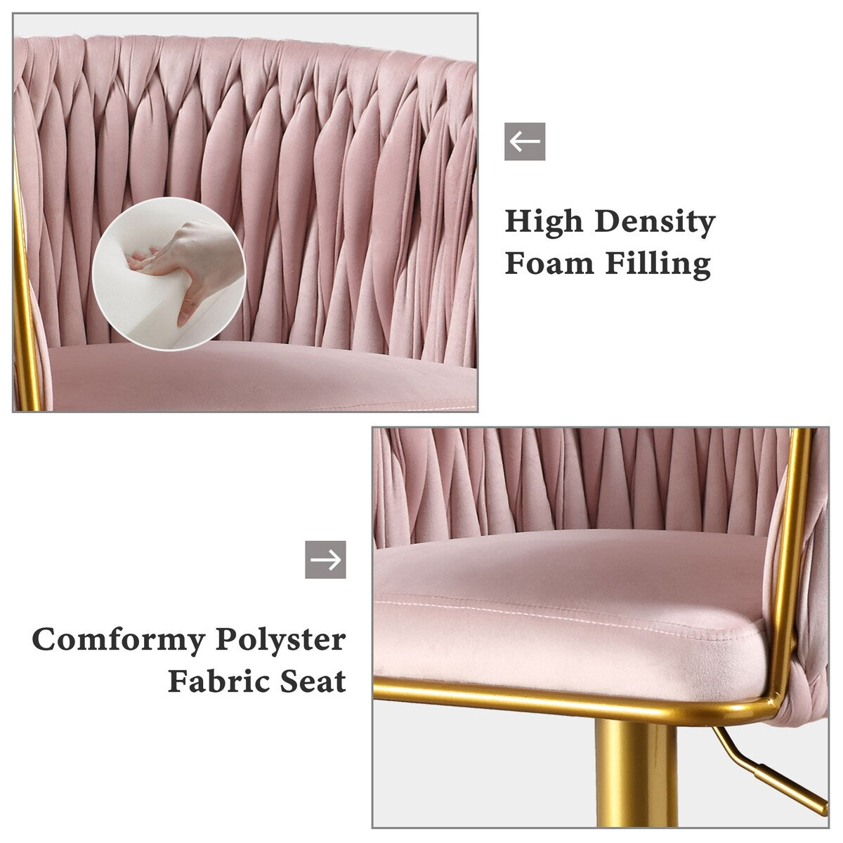 Set of 2 Gold Velvet Bar Stools
