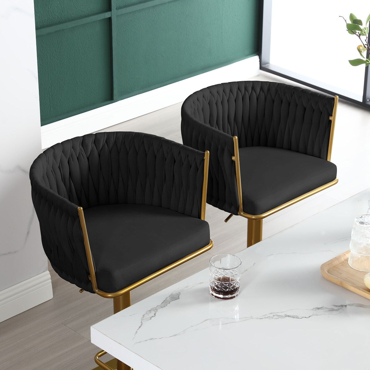 Set of 2 Gold Velvet Bar Stools