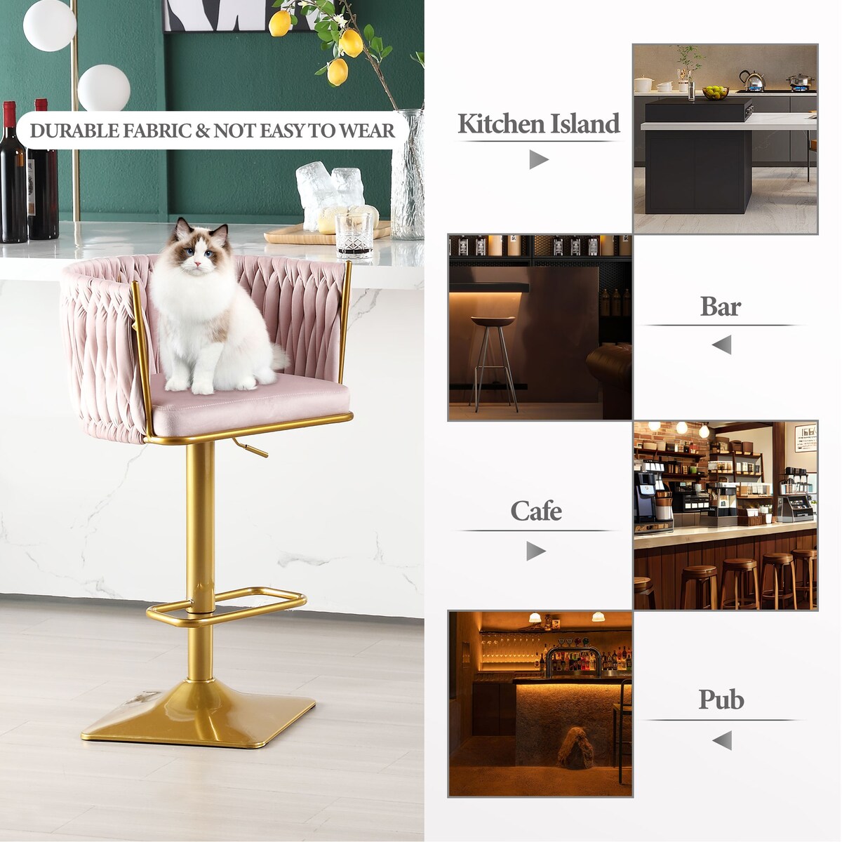 Set of 2 Gold Velvet Bar Stools