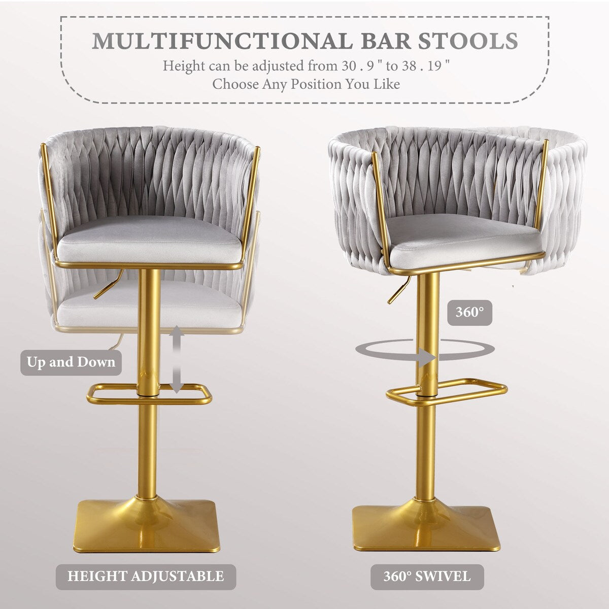 Set of 2 Gold Velvet Bar Stools