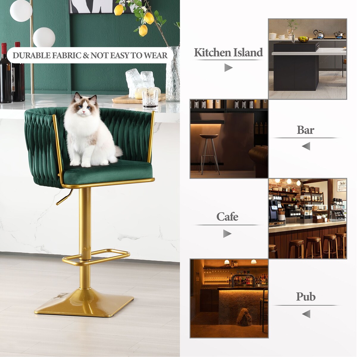 Set of 2 Gold Velvet Bar Stools