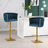 Set of 2 Gold Velvet Bar Stools