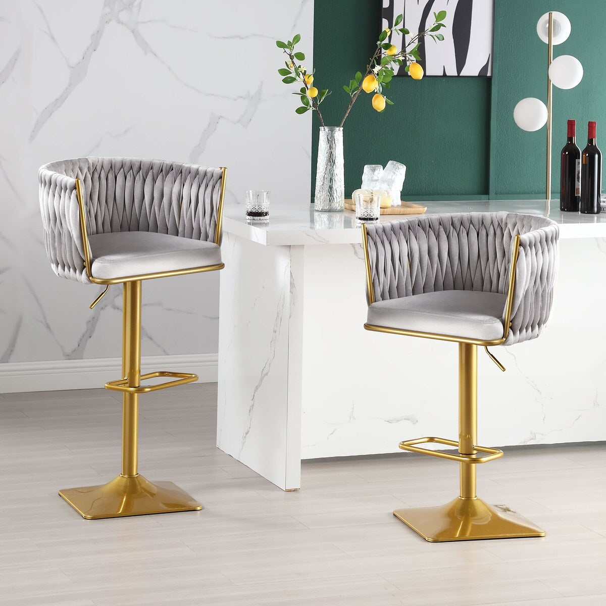 Set of 2 Gold Velvet Bar Stools