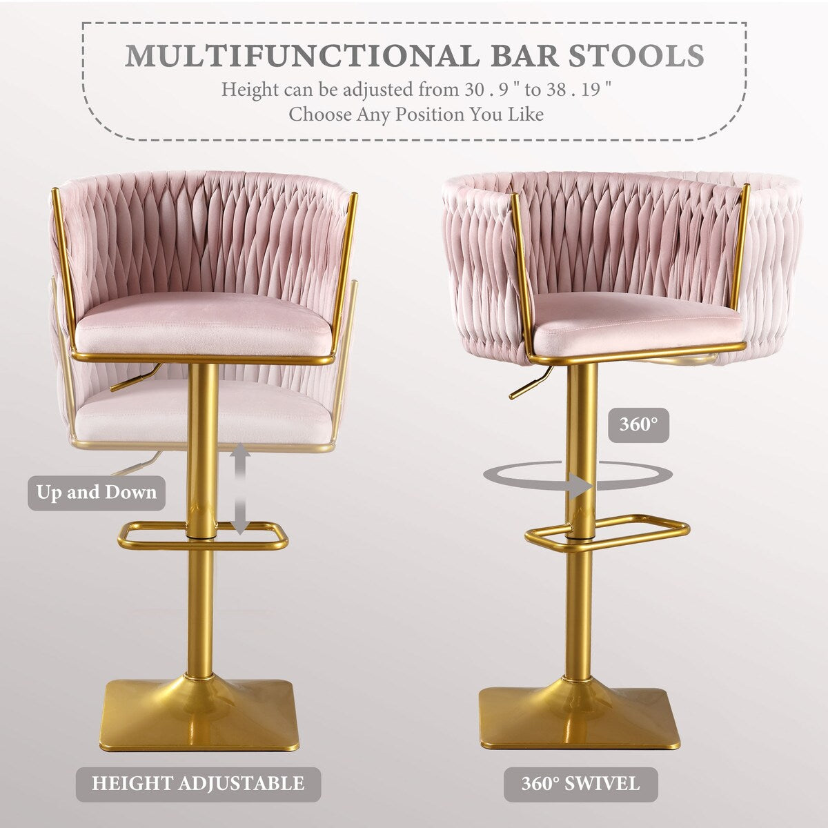Set of 2 Gold Velvet Bar Stools
