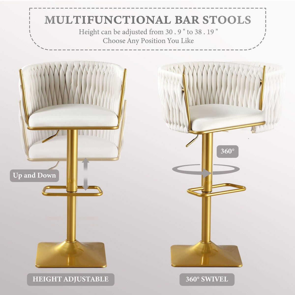 Set of 2 Gold Velvet Bar Stools