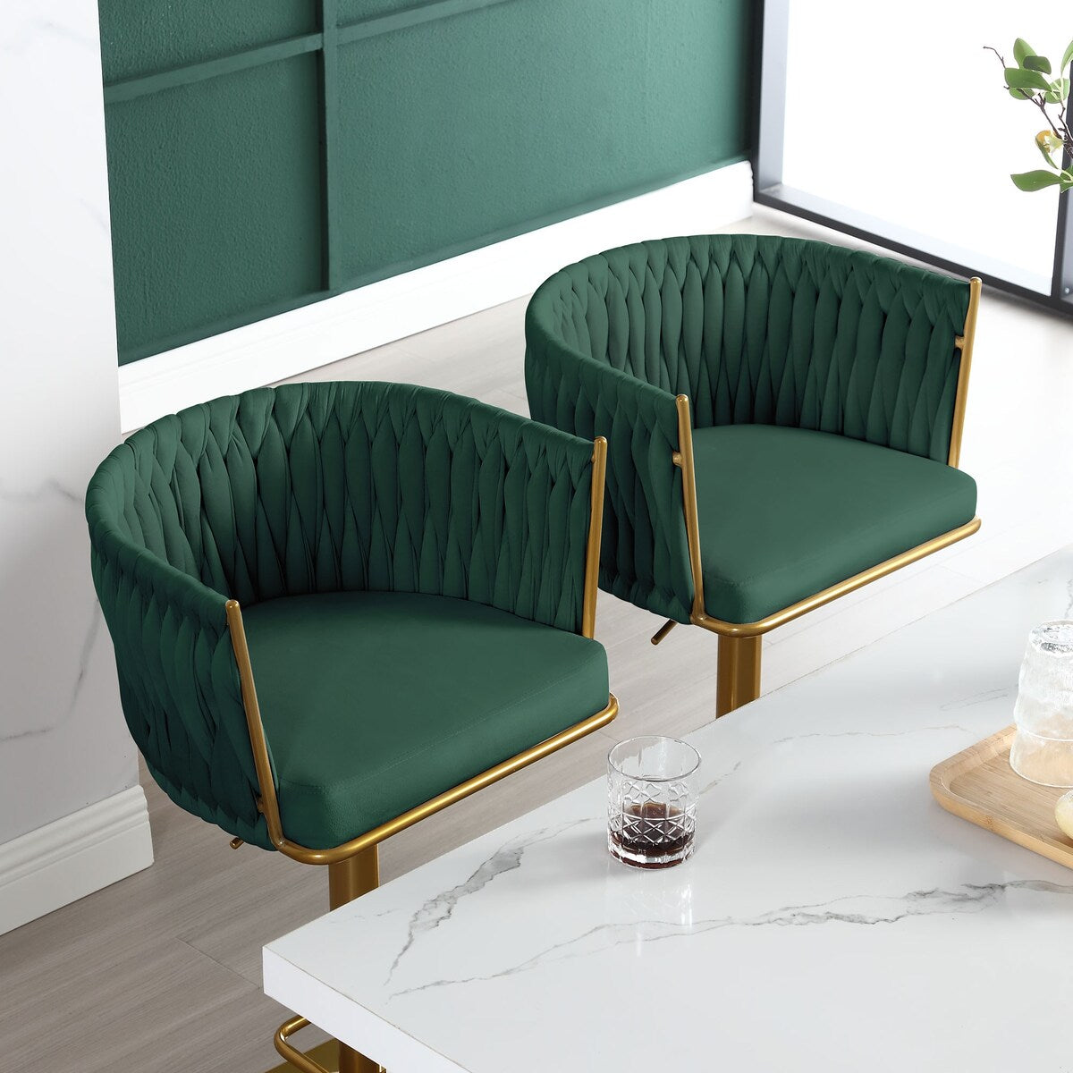 Set of 2 Gold Velvet Bar Stools