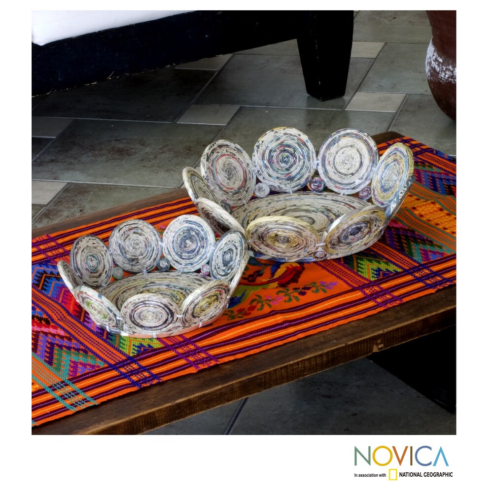 Set of 2 Handmade Recycled Paper 'Floral Spin' Baskets (Guatemala)