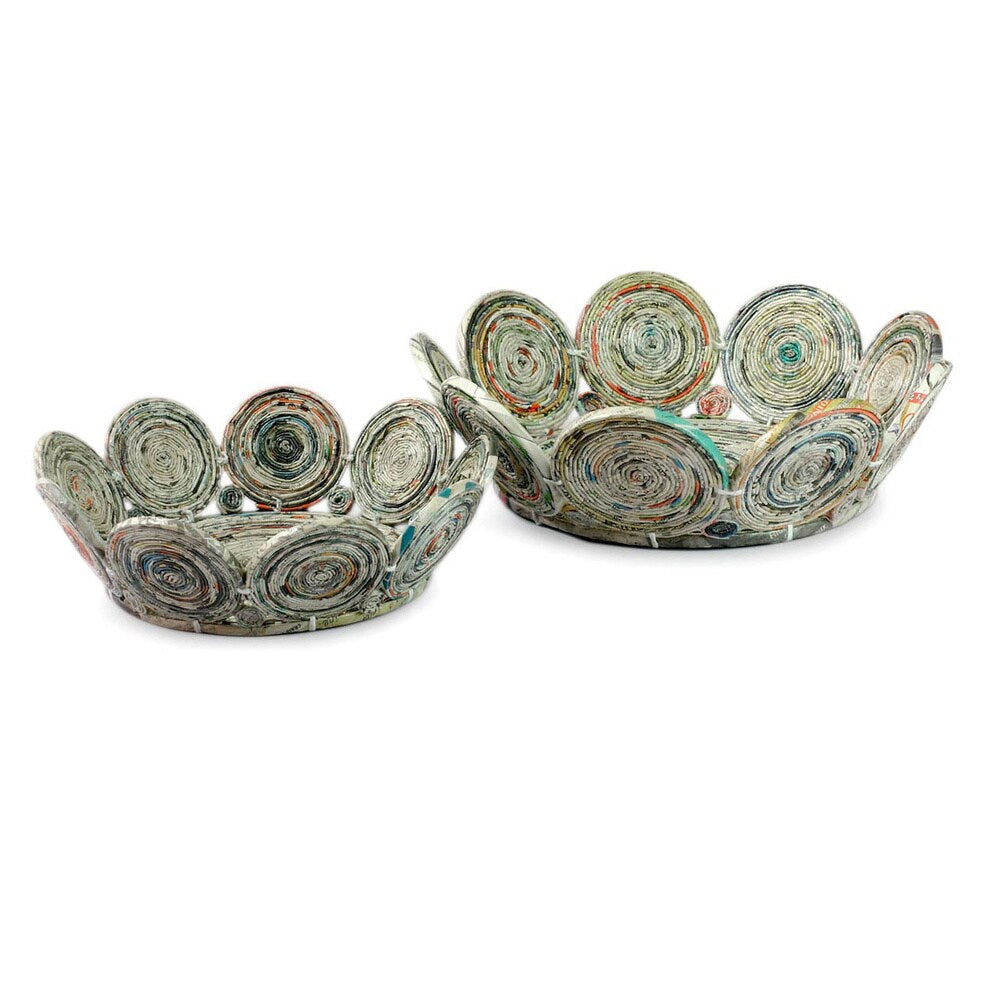 Set of 2 Handmade Recycled Paper 'Floral Spin' Baskets (Guatemala)