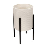 Set of 2 Honeycomb Planter On Metalstand, White, blk 23"H - 14.0" x 14.0" x 23.0"