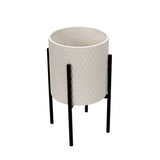 Set of 2 Honeycomb Planter On Metalstand, White, blk 23"H - 14.0" x 14.0" x 23.0"