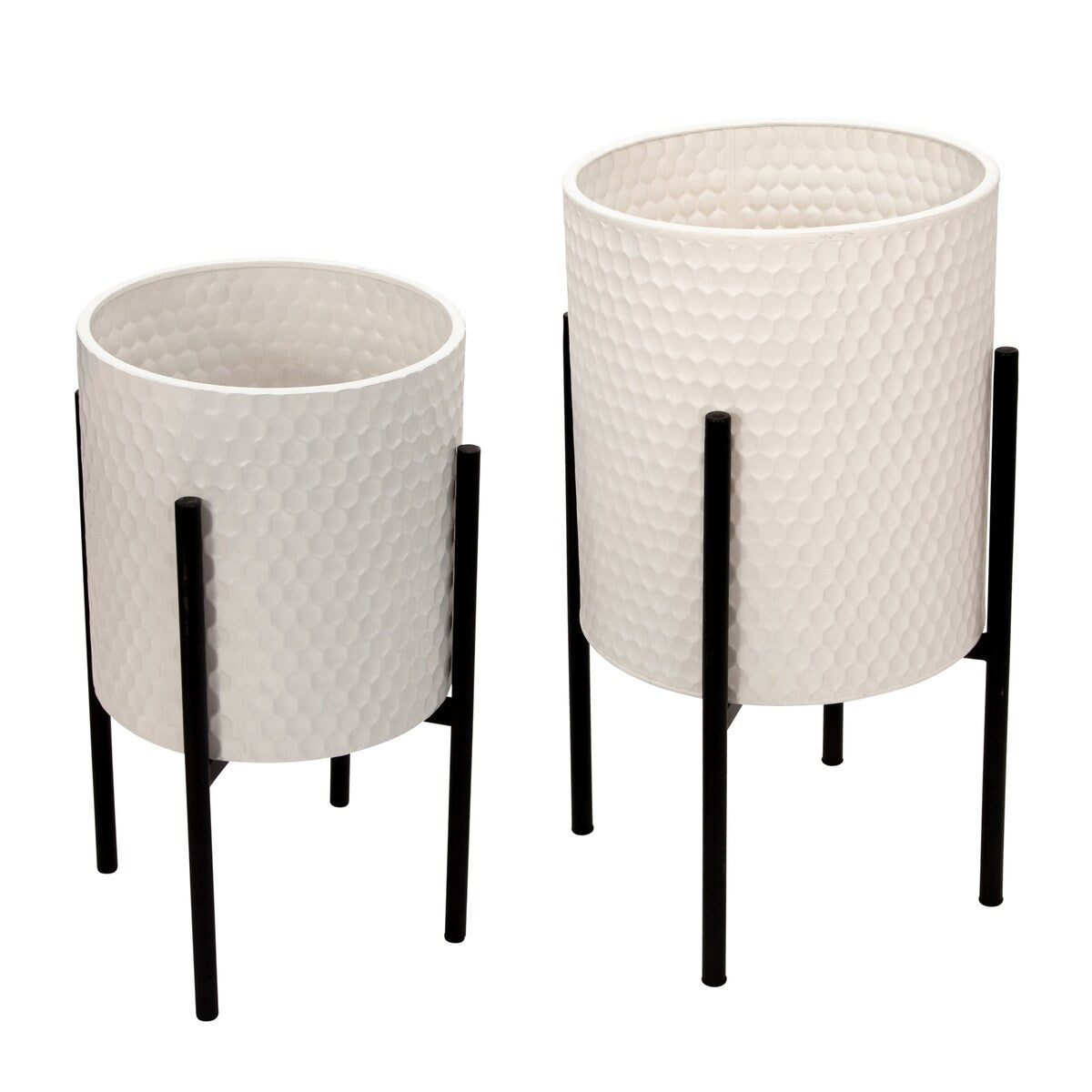 Set of 2 Honeycomb Planter On Metalstand, White, blk 23"H - 14.0" x 14.0" x 23.0"
