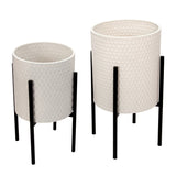Set of 2 Honeycomb Planter On Metalstand, White, blk 23"H - 14.0" x 14.0" x 23.0"