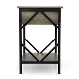 Set of 2 Industrial Nightstand End Table Storage Shelf with Drawer